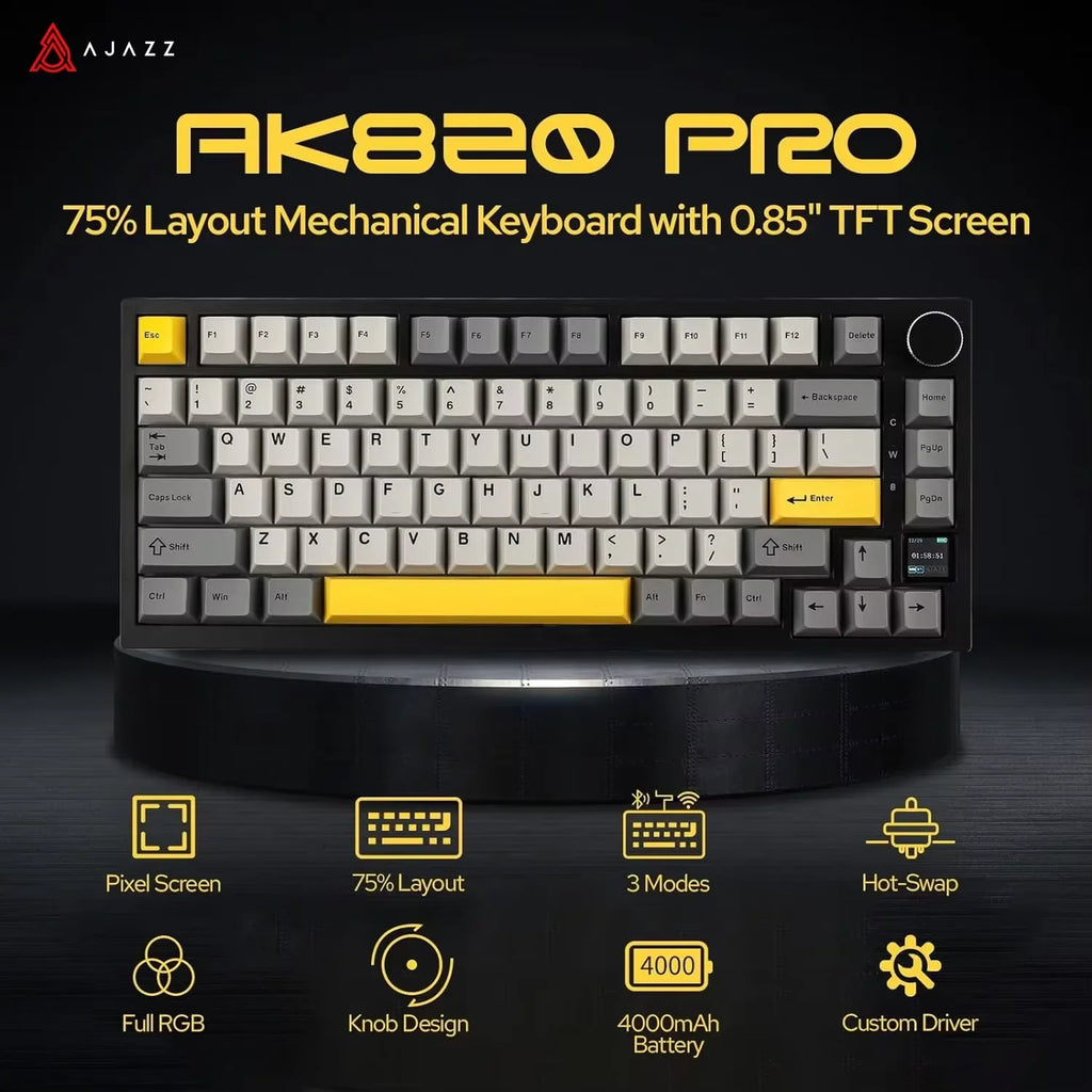 Ajazz AK820/AK820Pro Gaming Mechanical Keyboard Bluetooth 5.1/Wireless/C-Wired Customized Keyboard with Knob Hot Swapping Gasket
